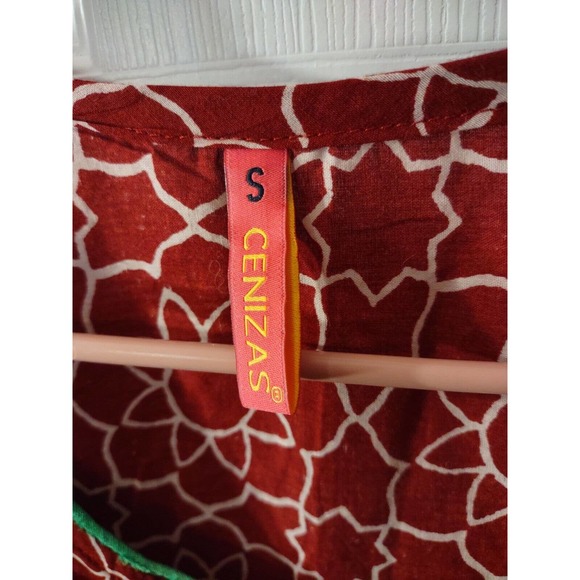 Cenizas Dress Size S Burgundy Thin Ethnic Pattern 2 Side Deep Split - Picture 2 of 9